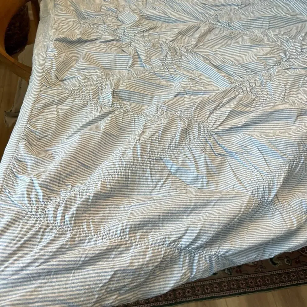 Unbranded Blue Striped Cotton Bedspread Comforter Quilted 68